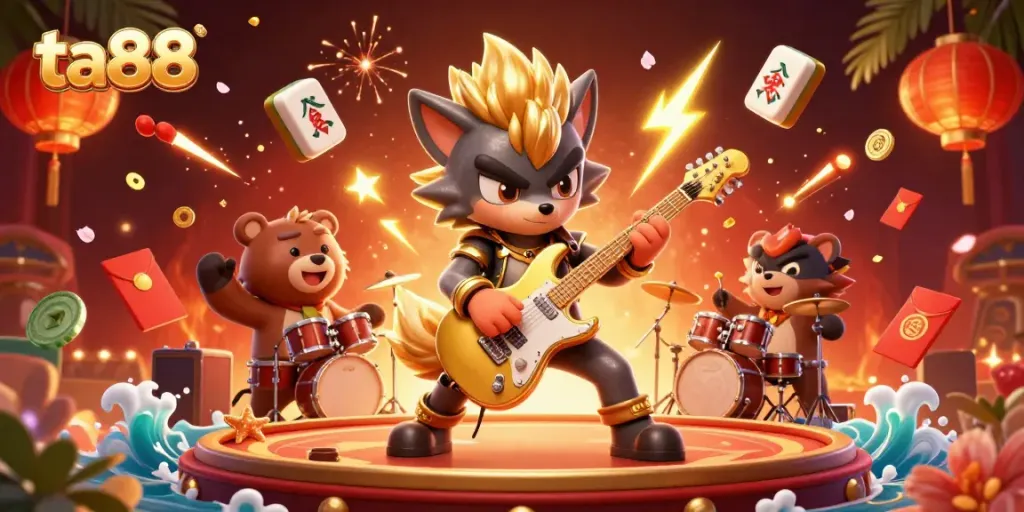 Experience exhilarating ta88 gaming with lively characters and dynamic casino elements in a vibrant scene.
