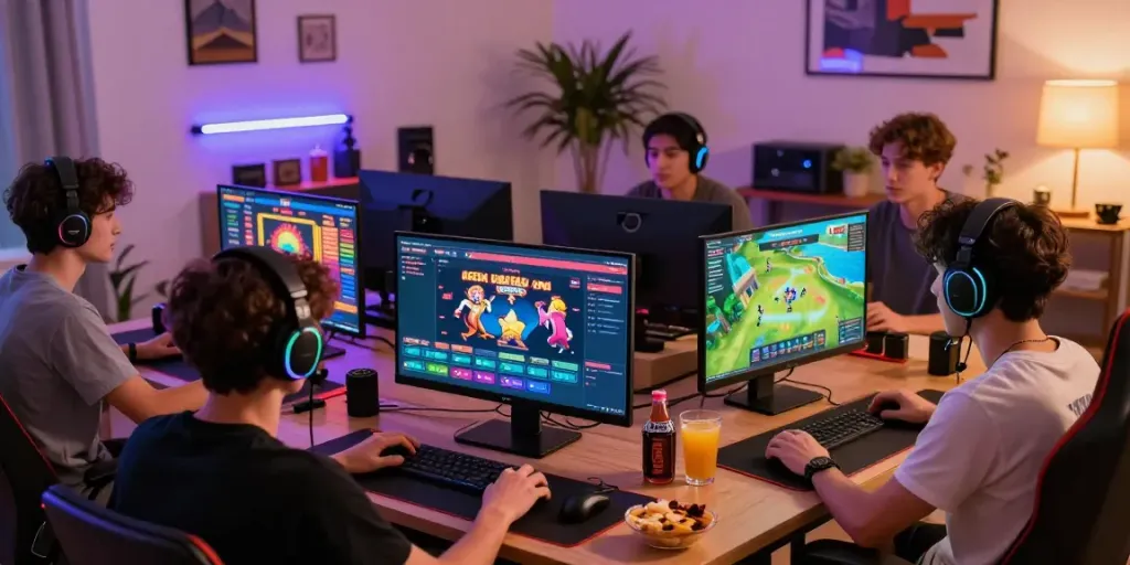 EE88 online gaming enthusiast engaged with multiple game interfaces at home.