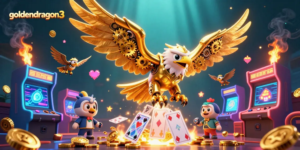 Engage with goldendragon3 in a vibrant casino setting featuring golden eagle and arcade games.