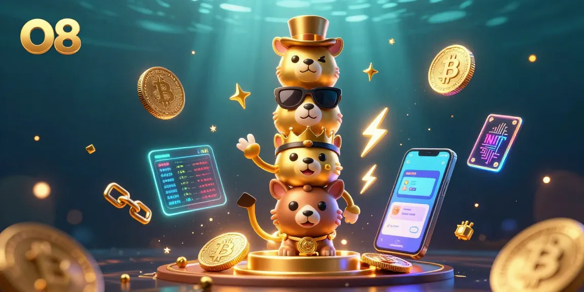 Experience the thrilling casino atmosphere with O8's vibrant 3D totem pole and cryptocurrency elements.