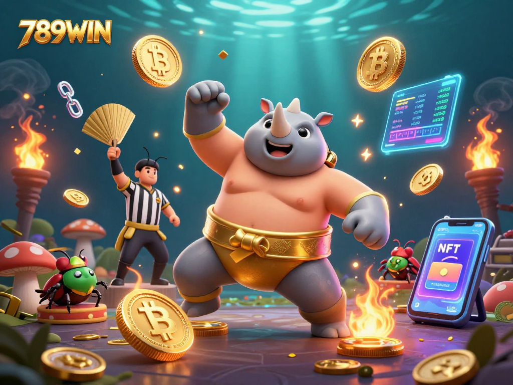 Engage in thrilling gaming excitement at 789WIN with unique cartoon characters during a vibrant sumo match.