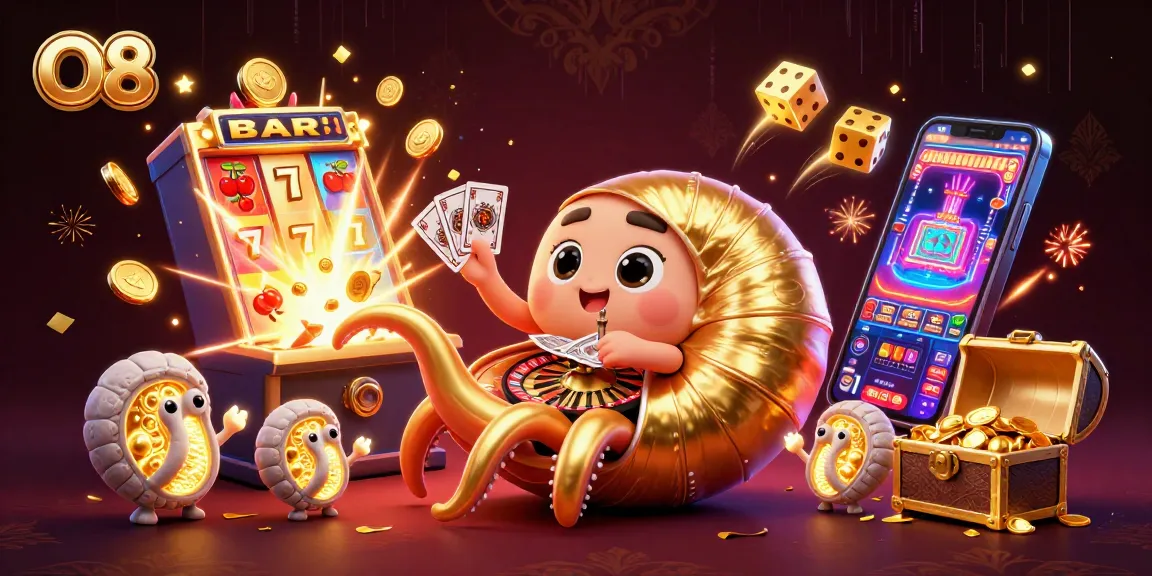 Experience thrilling gaming at O8 with a vibrant 3D casino scene featuring unique gambling elements.