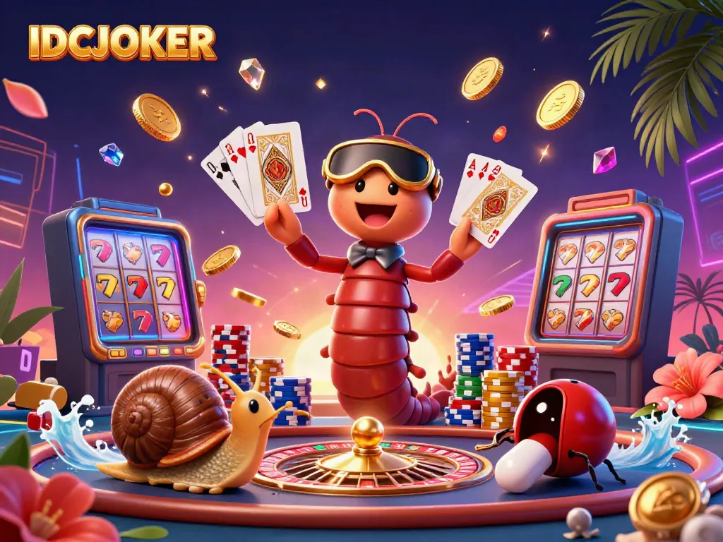 Experience thrilling gameplay at IDCJOKER with an exciting casino illustration featuring a millipede dealer and high-roller excitement.