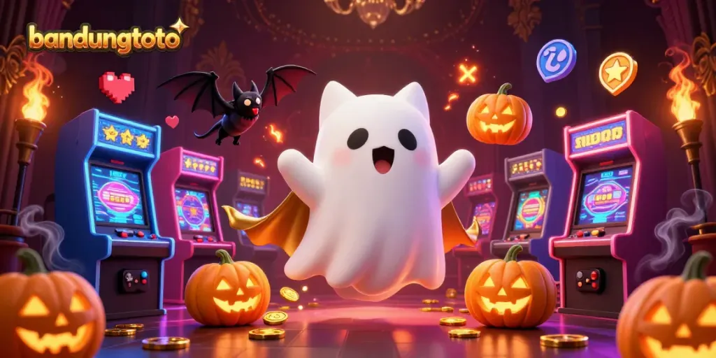 Experience the thrill of bandungtoto in a haunted casino with ghostly characters and glowing game elements.