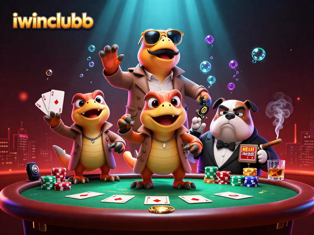Experience the thrilling iwinclubb adventure with raptors in a trench coat entering a VIP casino.
