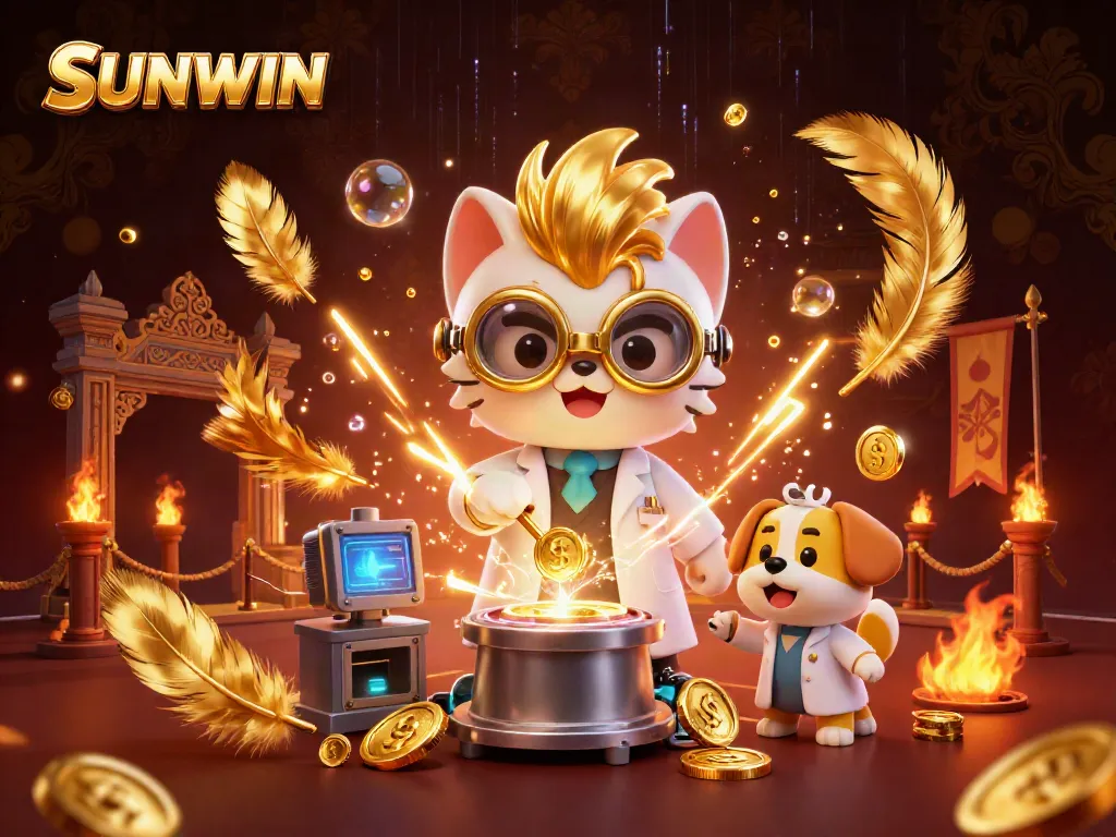 SUNWIN invites players to a vibrant online gaming experience with golden coins, mad scientists, and engaging game elements.