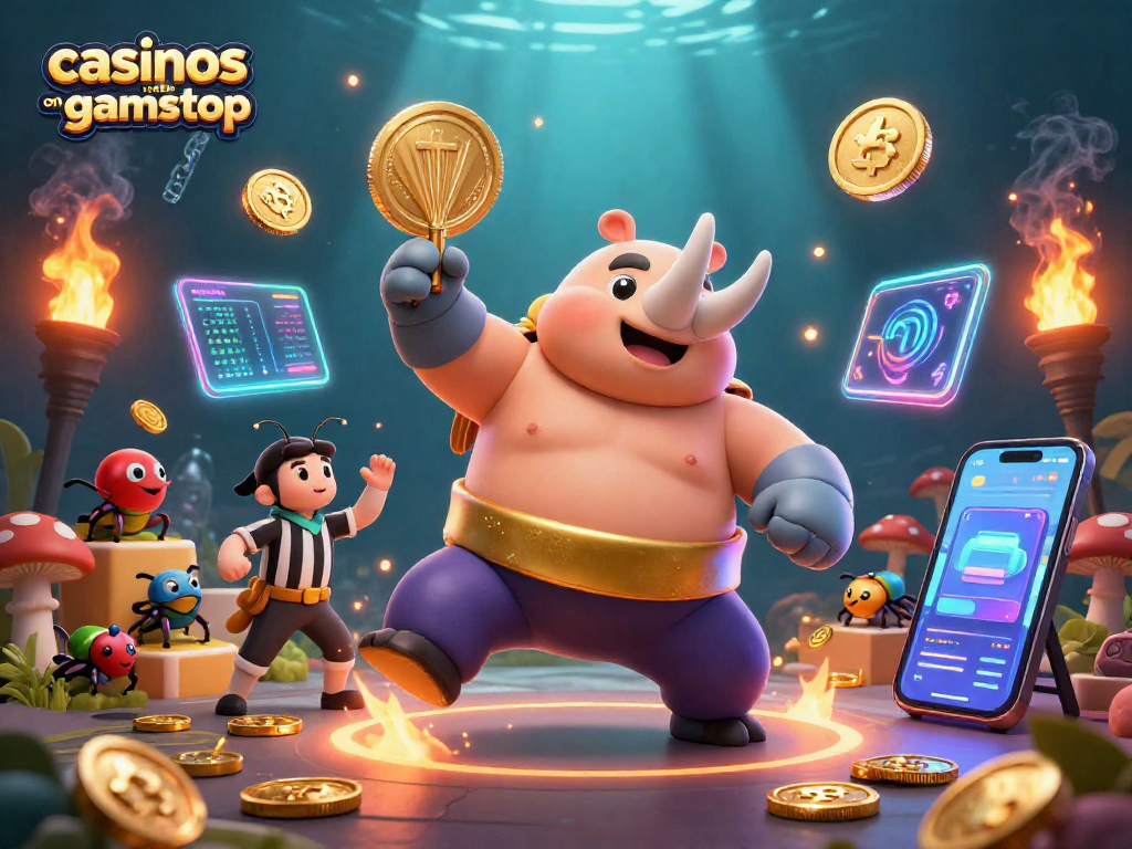 Experience thrill at casinos not on gamstop with a dynamic scene of a sumo beetle champion amidst vibrant 3D elements.