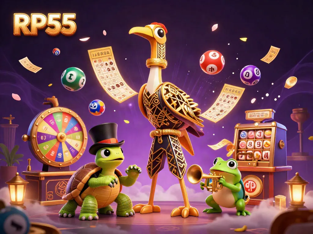 Experience the vibrant world of RP55 with immersive casino gaming action featuring colorful characters and game elements.