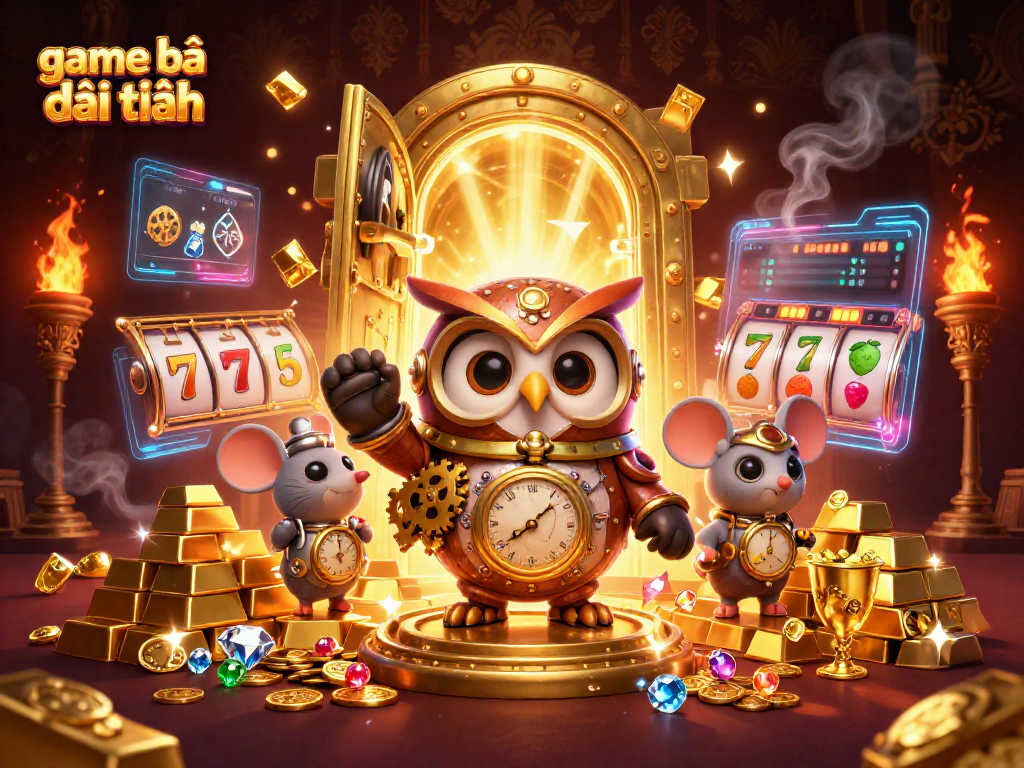 Experience game bài đổi thưởng action with a time-traveler owl in a dynamic casino scene.