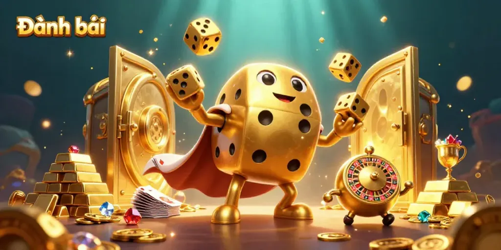 Engage in Đánh bài with vibrant 3D characters showcasing lively casino action.