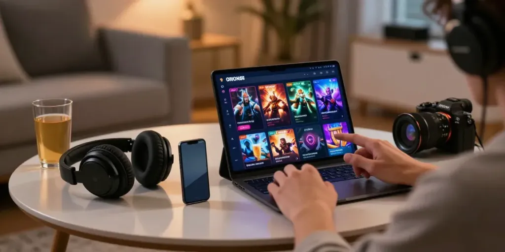 Engaging online gaming setup showcasing ORION88 app with user interaction.