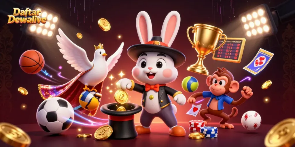 Engage with Daftar Dewalive's stunning casino experience featuring lively characters and dynamic game elements.