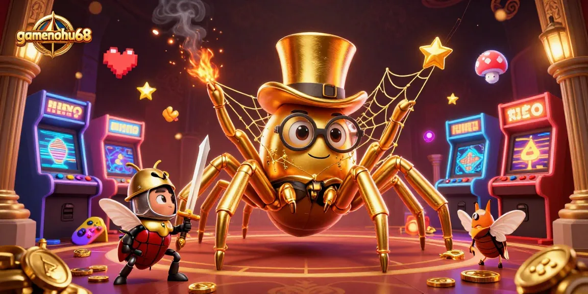 Experience the excitement of gamenohu68 as the golden tarantula weaves fortune in a vibrant casino.