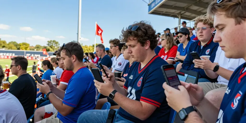 Dynamic sports betting scene at a football match showcasing bettors engaged with statymuzona.lt.