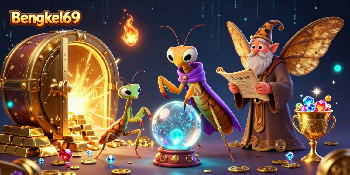 Bengkel69 showcases a vibrant 3D casino scene with a fortune teller, jewels, and gold riches.