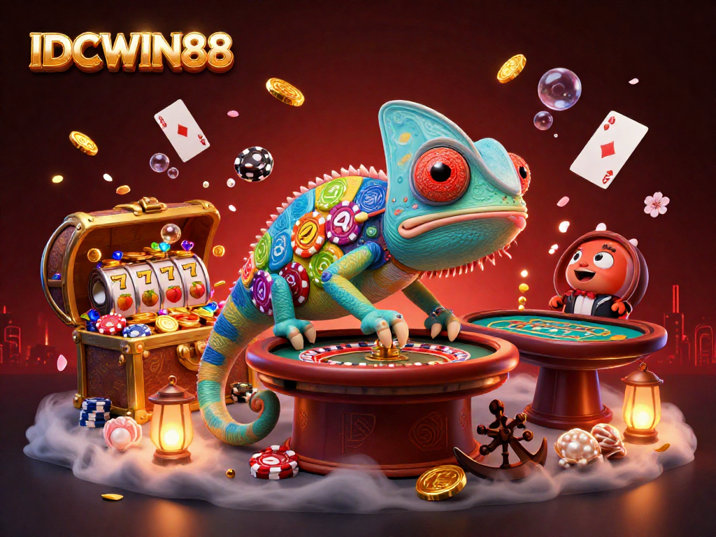 Experience the excitement of winnings at IDCWIN88 with a vibrant 3D casino scene showcasing dynamic gaming elements.