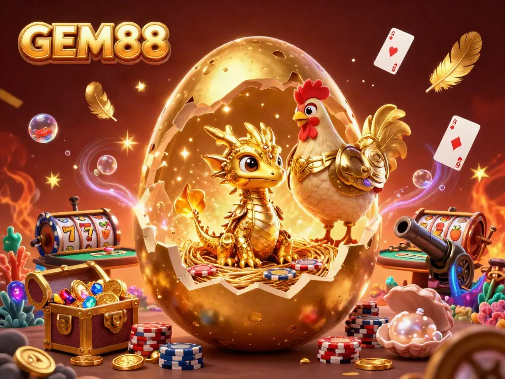 Engage with GEM88's casino excitement featuring a golden dragon on poker chips.
