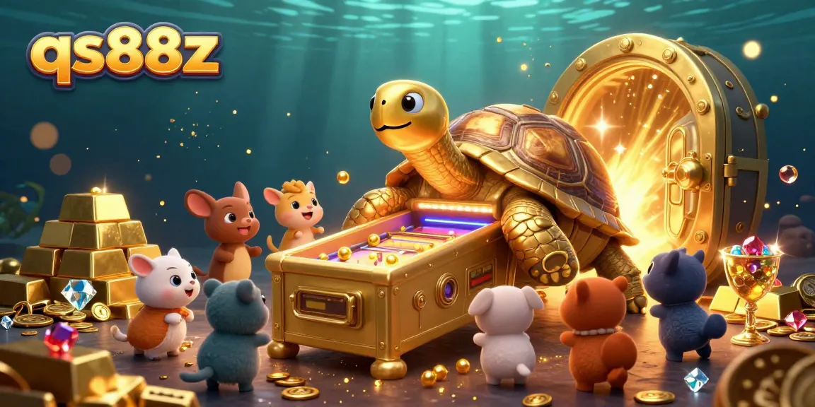 Experience the excitement of qs88z with a golden tortoise pinball machine surrounded by treasure.