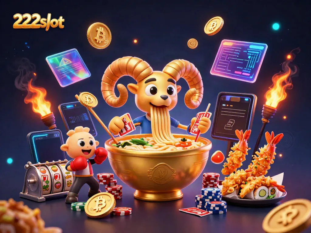 Permainan slot menarik di 222slot dengan karakter unik dan elemen kasino digital.