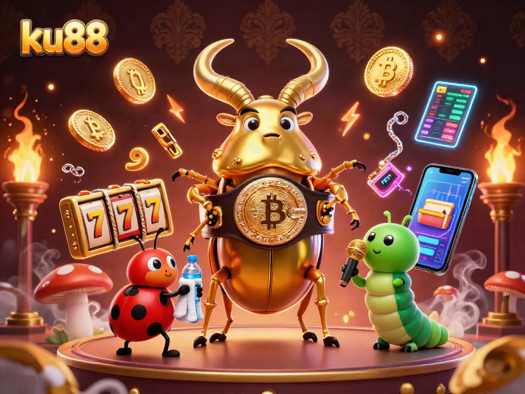 ku88 presents an exhilarating jackpot scene featuring a golden stag beetle and gaming elements for high-stakes play.