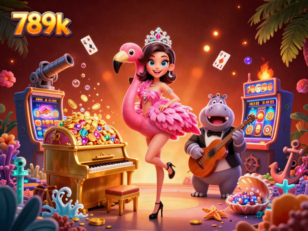 Experience the thrill of 789k gaming with vibrant characters and a lively casino atmosphere amidst rich visuals.