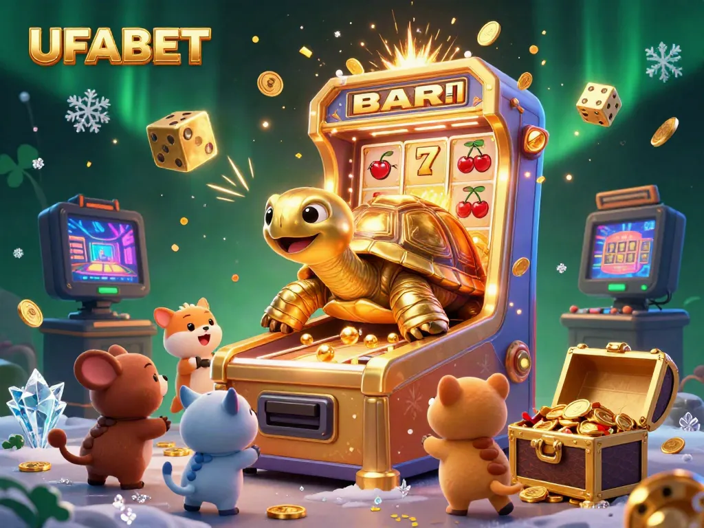 Experience the thrill of UFABET with exciting games and a vibrant atmosphere in this dynamic casino illustration.