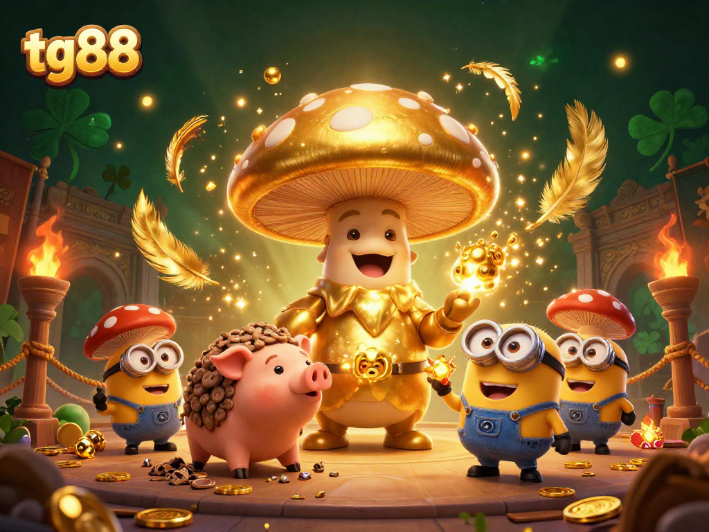 Join the fun at tg88, where a magical golden mushroom wizard and friends unveil treasures in an enchanting online casino.