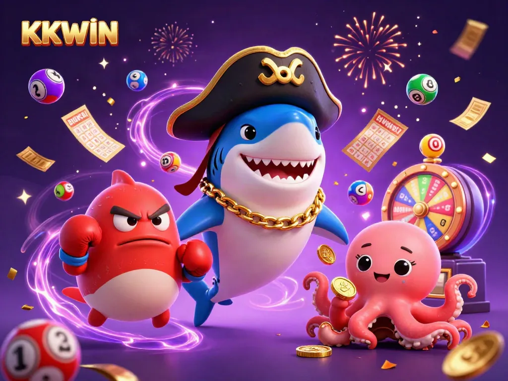 Engage with KKWIN for exciting lottery action featuring vibrant characters and winning elements.
