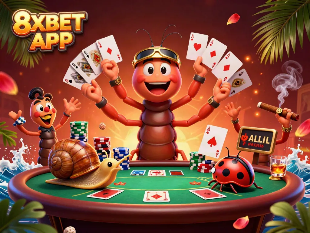 Play exciting poker games with the 8XBET APP featuring vibrant dealer and player elements.