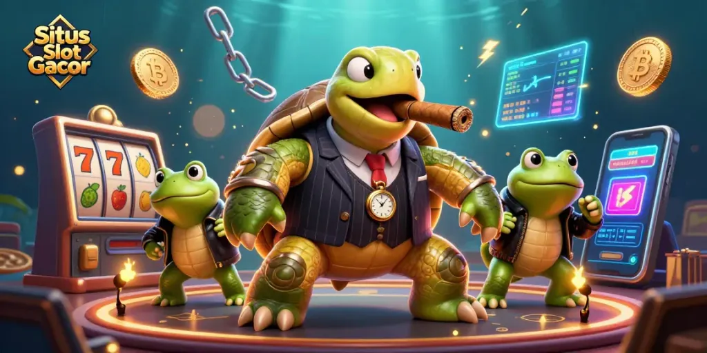 Memenangkan permainan di Situs Slot Gacor dengan ilustrasi karakter kartun 3D yang dinamis dan elemen kasino yang memukau.