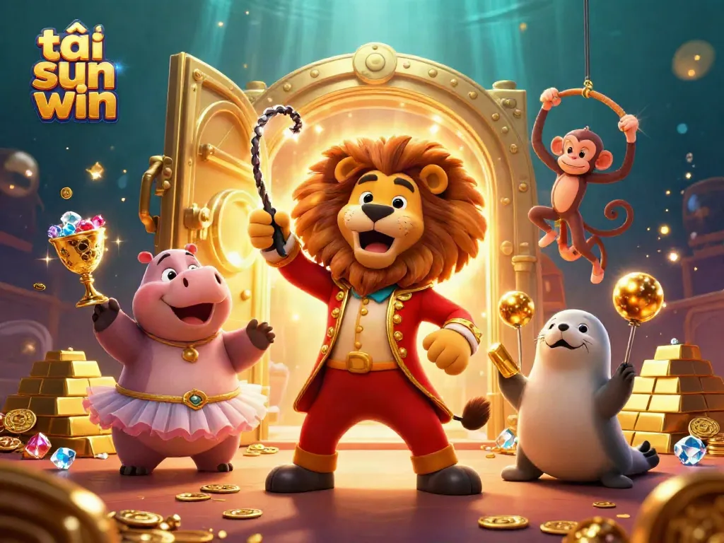 Experience tải sun win with vibrant characters and sparkling treasures in this dynamic casino scene.