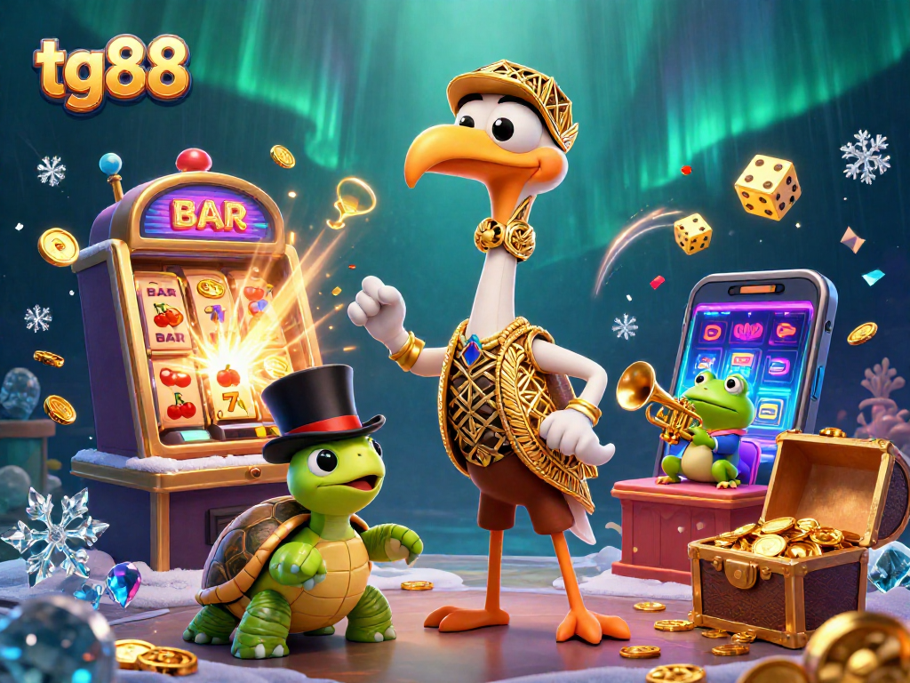 Spin the reels at tg88 with exhilarating jackpots and vibrant casino excitement, featuring distinctive characters.