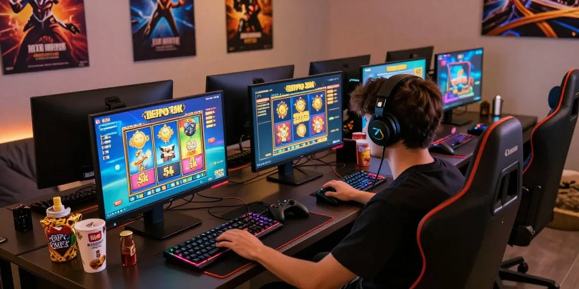 Player enjoying slot depo 5k games in a vibrant gaming setup.