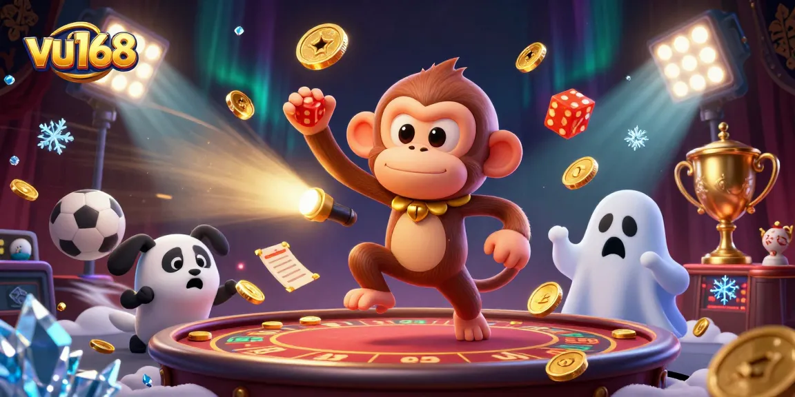 Experience thrilling gameplay at vu168 as playful characters interact in an exciting casino scene.