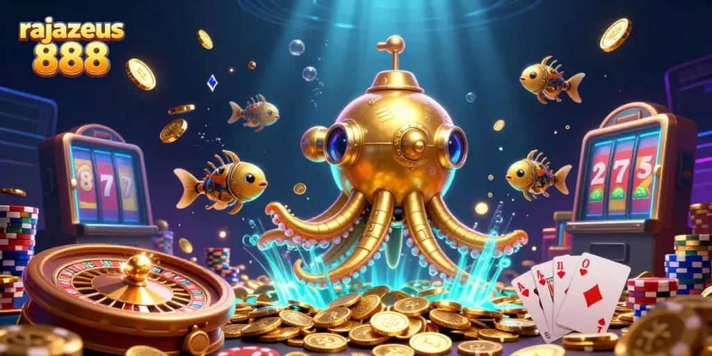 Rajazeus 888 menghadirkan aksi menarik dengan karakter 3D dan harta karun kasino yang berkilauan.