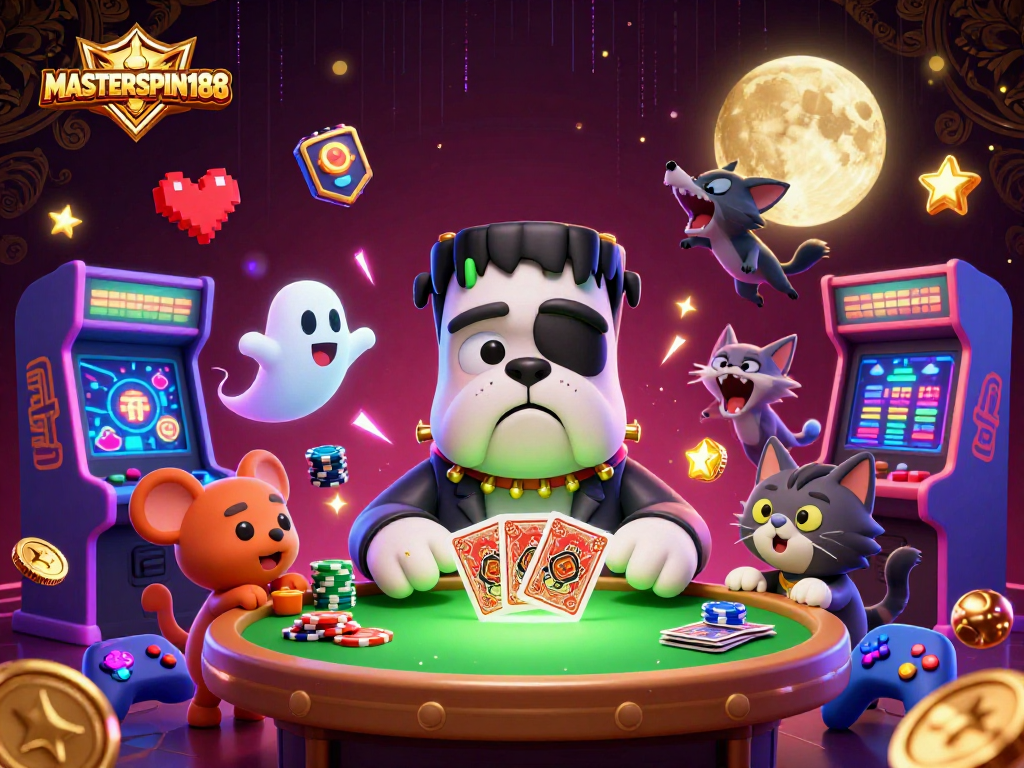 Join the thrilling action at MASTERSPIN188 with a playful dog dealer, ghost mouse, and golden moon kitten!