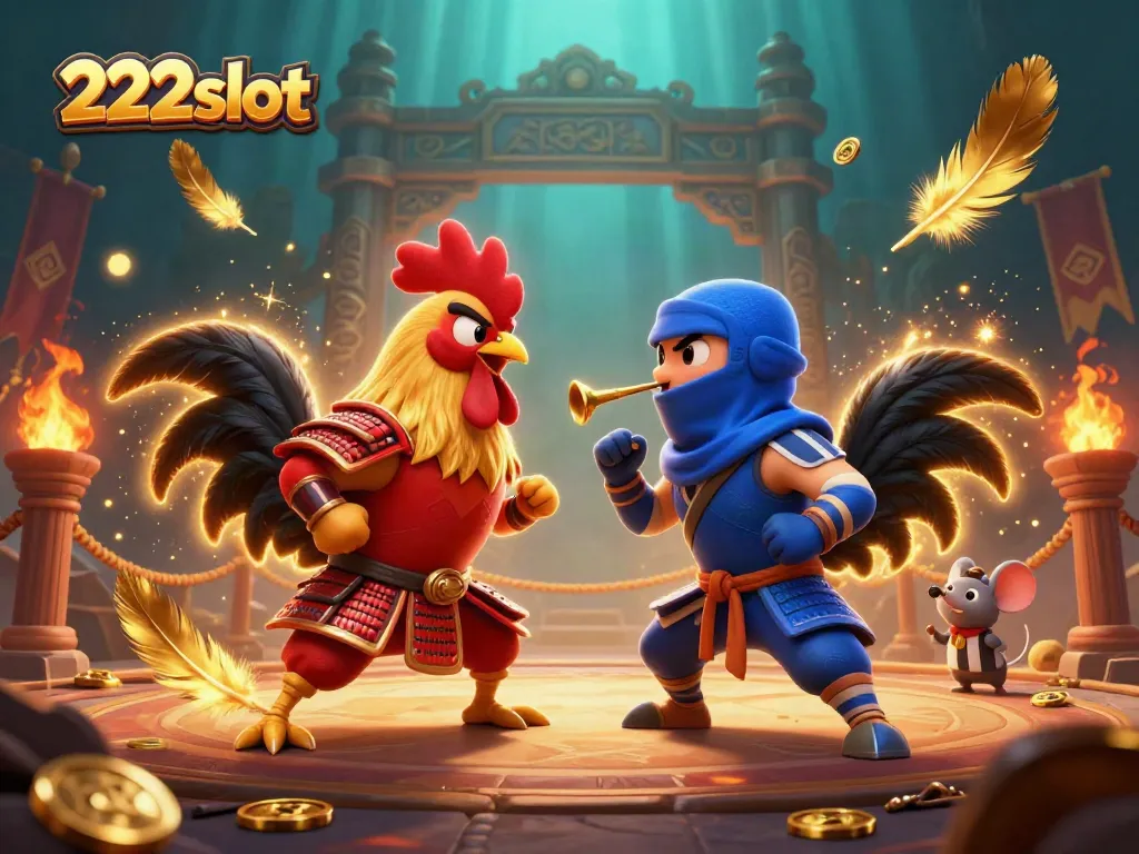 Bermain di 222slot dengan arena ayam laga dan karakter yang menampilkan aksi dramatis.