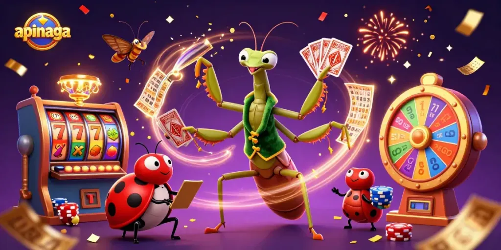Engage in thrilling gaming experiences with apinaga's vibrant casino illustration featuring dynamic characters and action.