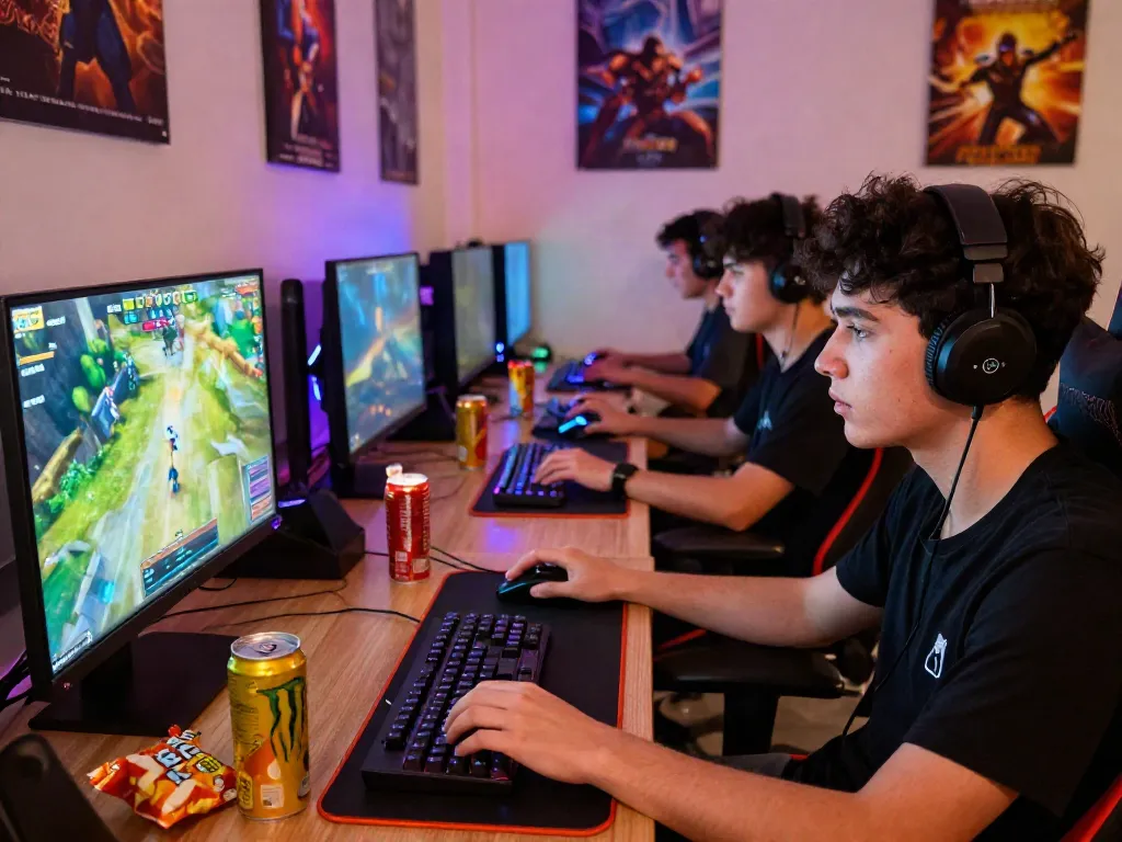 Exciting game online scene with players enjoying multiplayer action in a vibrant gaming setup.