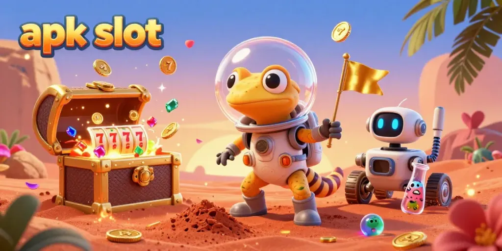 Spin and win with the apk slot games featuring a Martian gecko in an exciting casino environment.