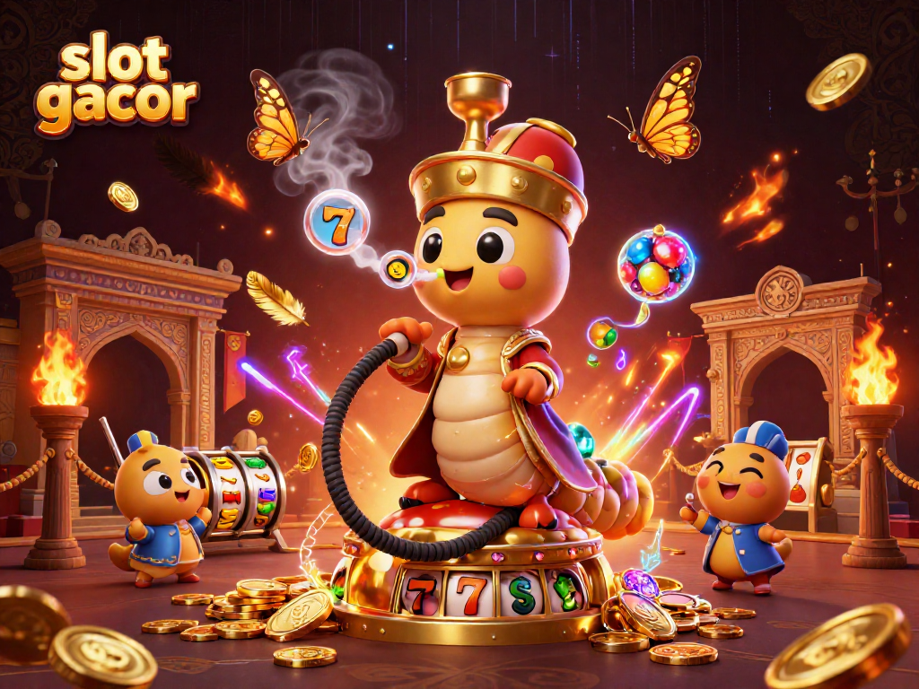 Ilustrasi 3D menggambarkan slot gacor dengan simbol jackpot dan ribuan koin emas yang berkilauan.