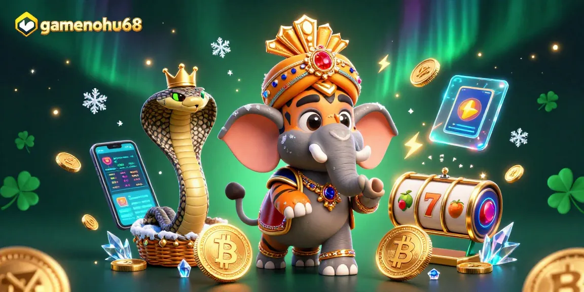 Experience excitement at gamenohu68 with a vivid 3D casino illustration featuring unique characters and vibrant details.