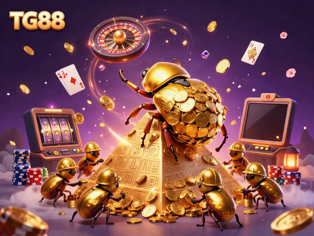 Experience thrilling casino adventures with TG88 as golden beetles roll coins to fortune.