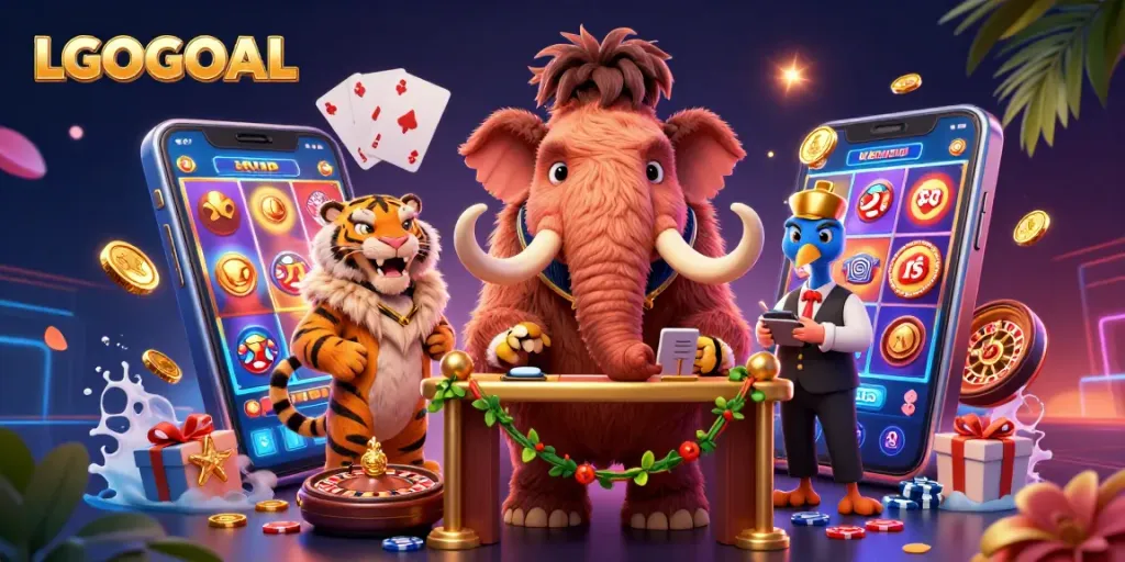 Engage with LGOGOAL's vibrant casino scene, featuring dynamic characters and game elements.