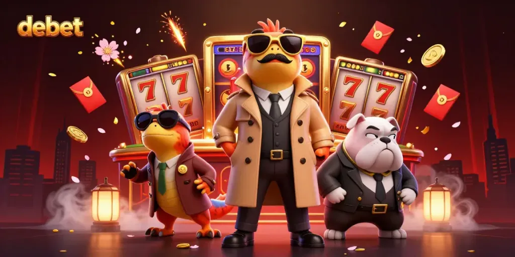 Experience debet casino fun with raptors in trench coats entering a VIP lounge.