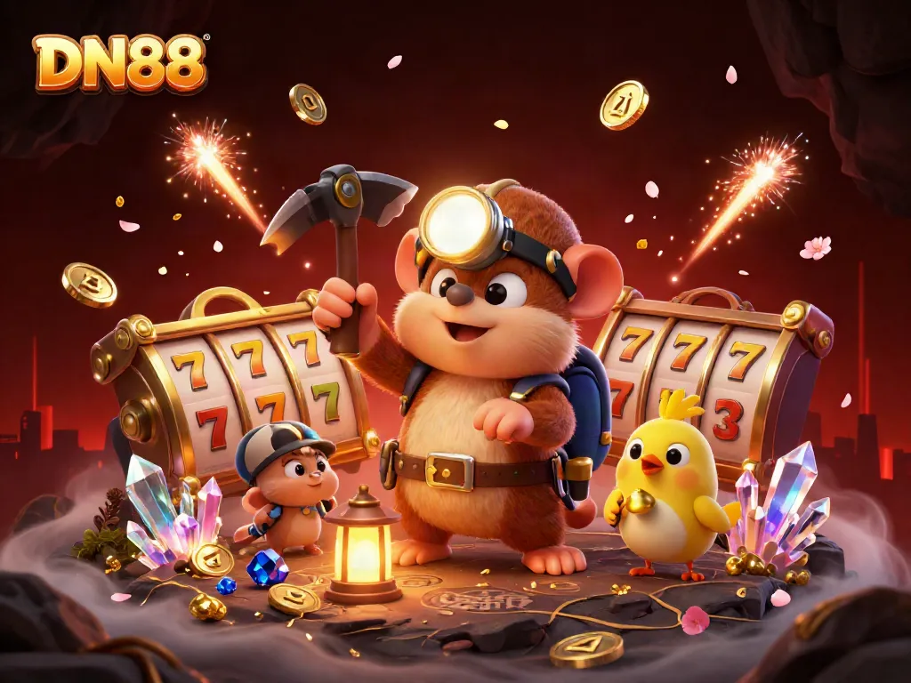 Experience thrilling gaming at DN88 with vibrant visuals of treasure hunting and casino excitement.