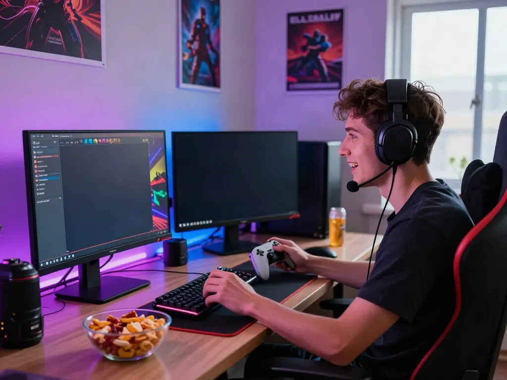Gamer immersed in peh888 online gaming experience in a modern setup.