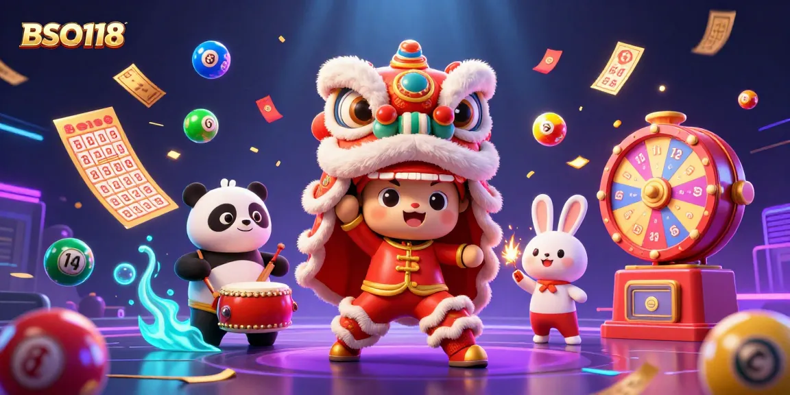BSO118 showcases an engaging Chinese New Year lion dance with vibrant casino elements in a dynamic celebration.