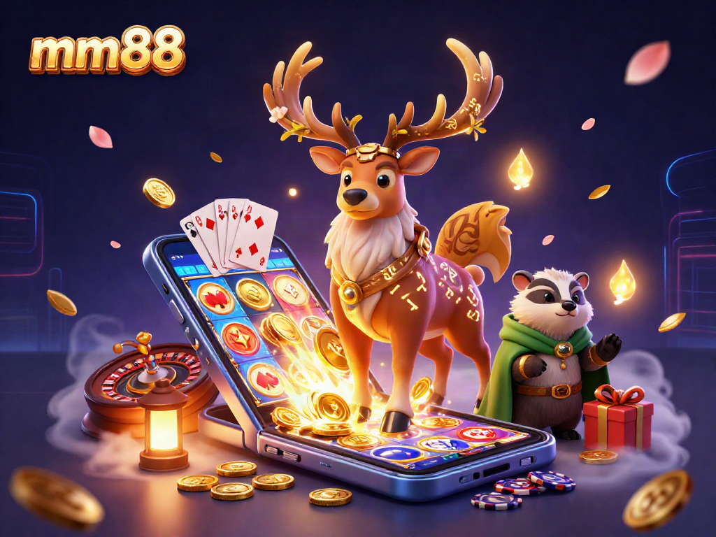 Spin slots with the mystical mm88 druid and wise badger in a vibrant fantasy scene.