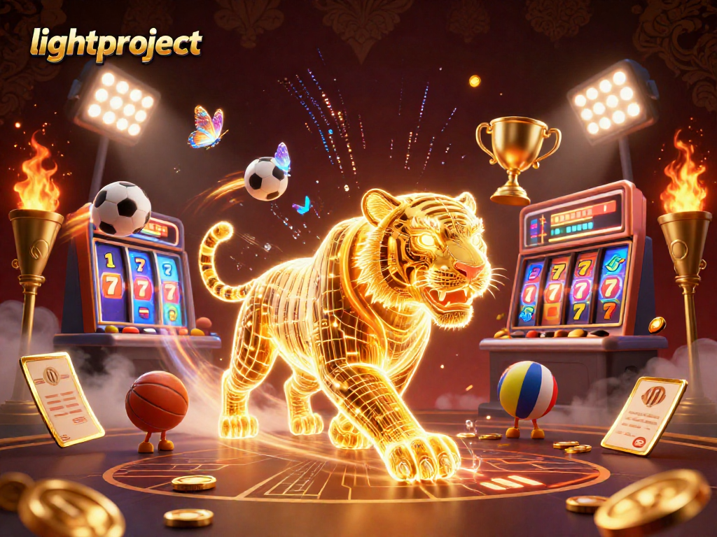 Experience the thrill at lightproject with golden tiger and winning slot elements in a vibrant casino scene.